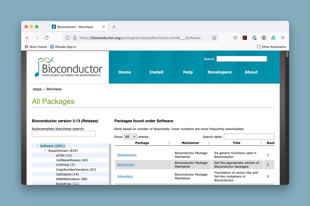 screenshot of bioconductor search