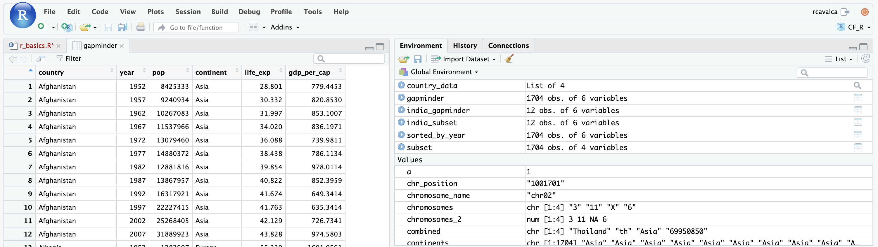 rstudio data frame view