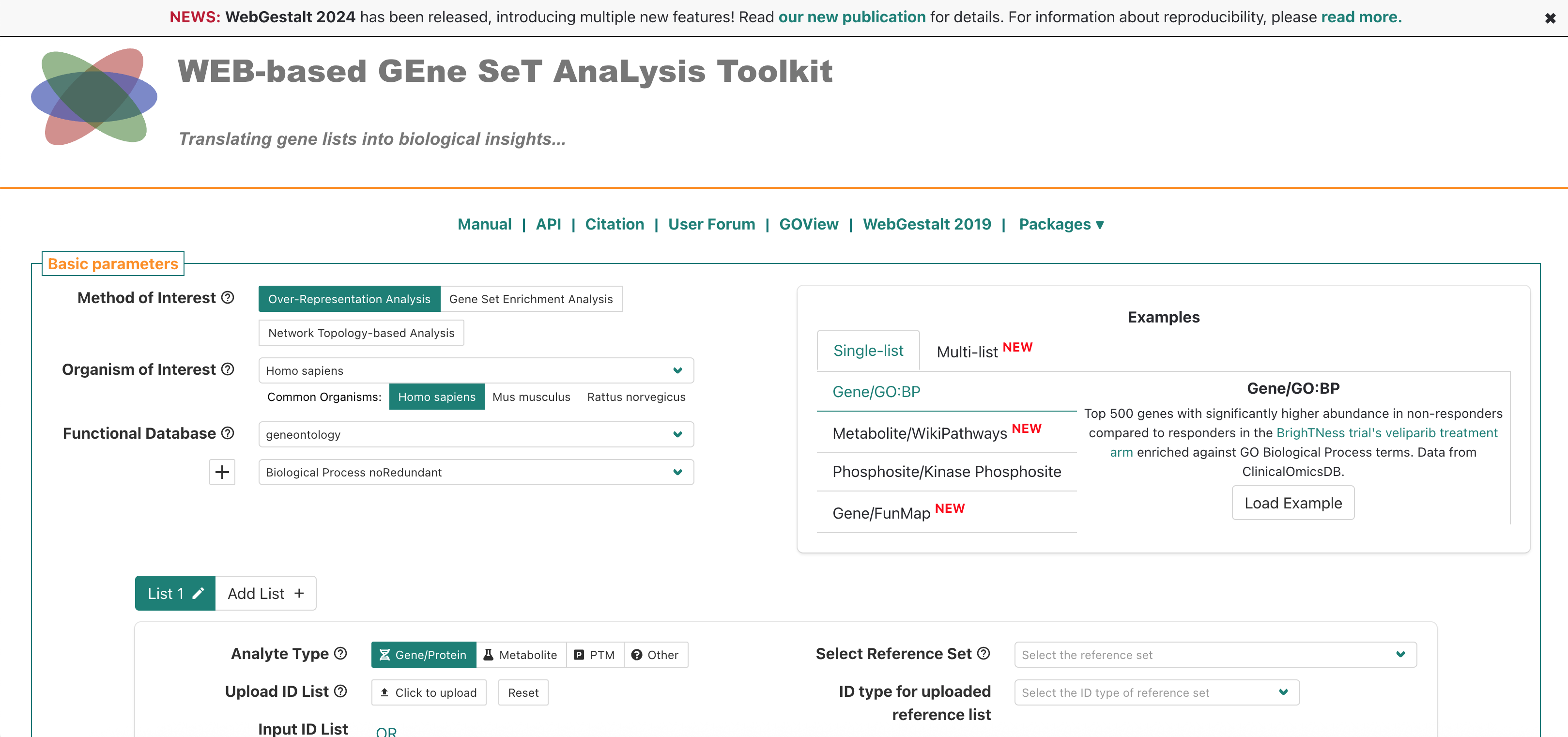 WebGestalt homepage overview