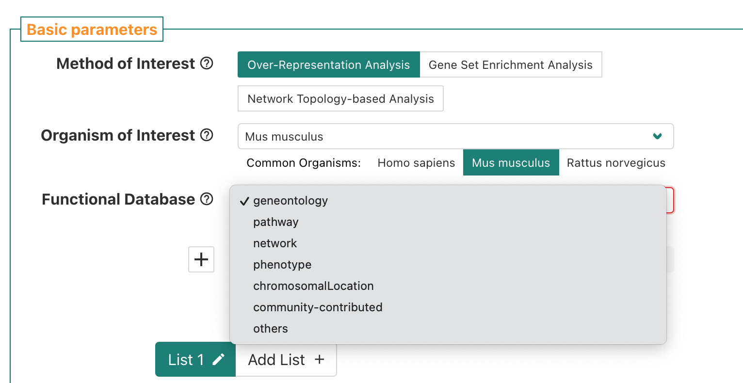 WebGestalt submit data for ORA