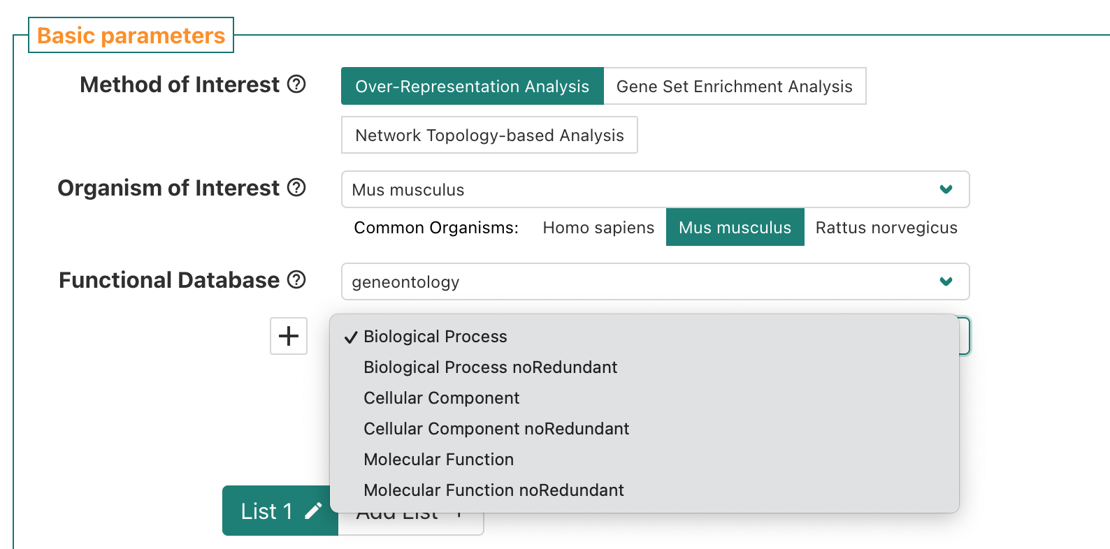 WebGestalt submit data for ORA