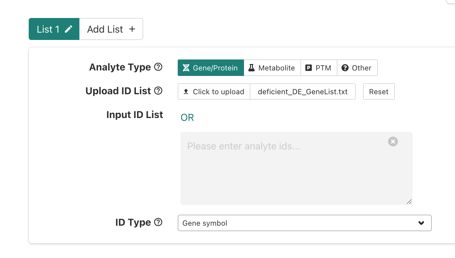 WebGestalt submit data for ORA
