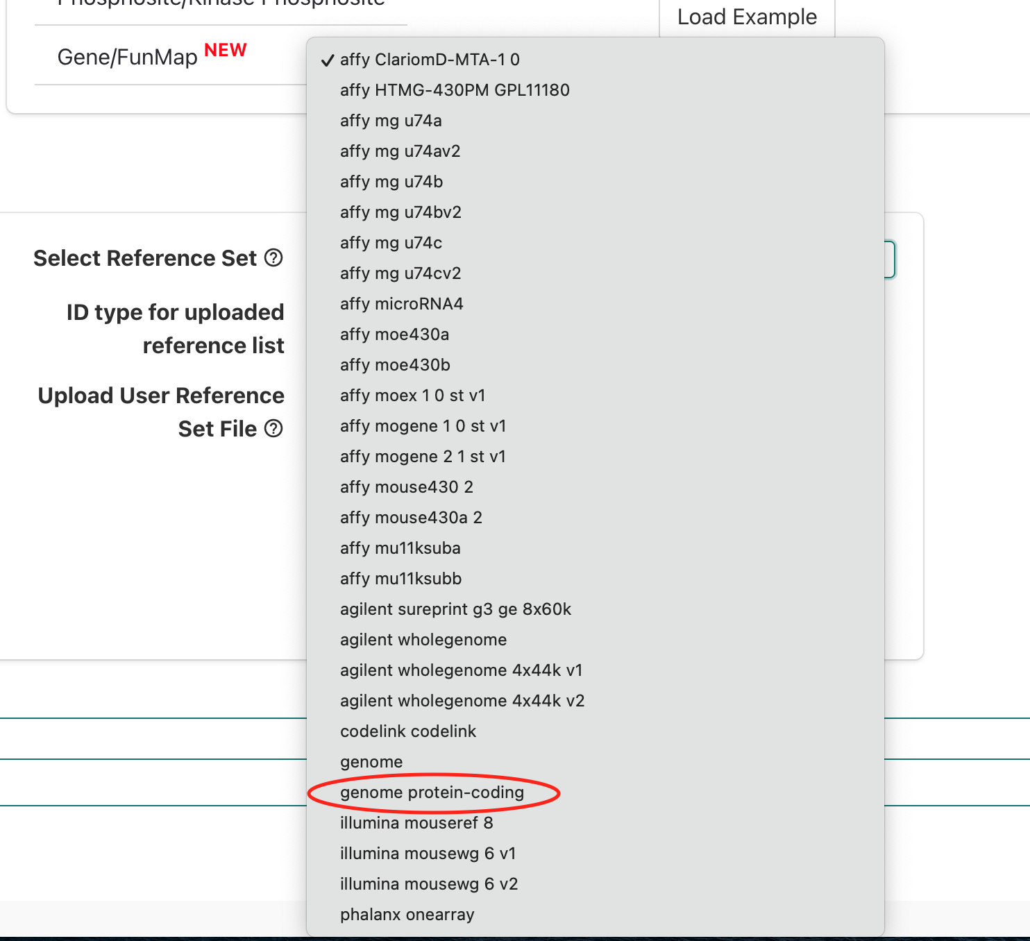WebGestalt submit data for ORA
