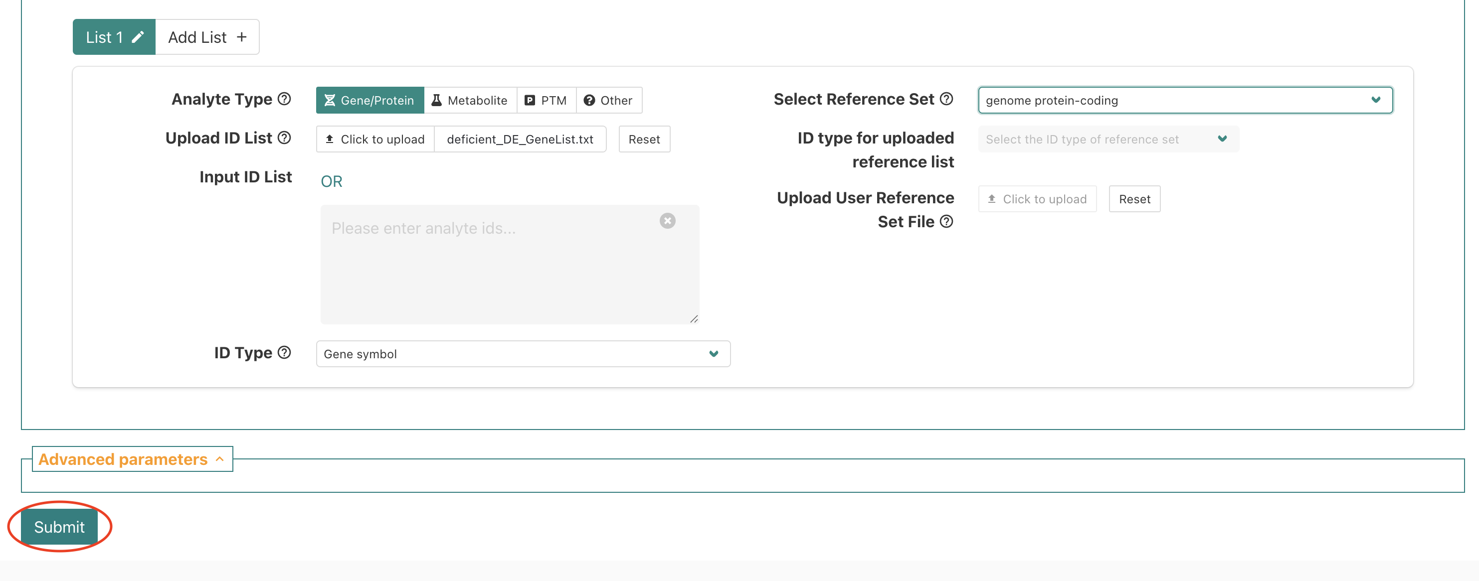 WebGestalt final selections