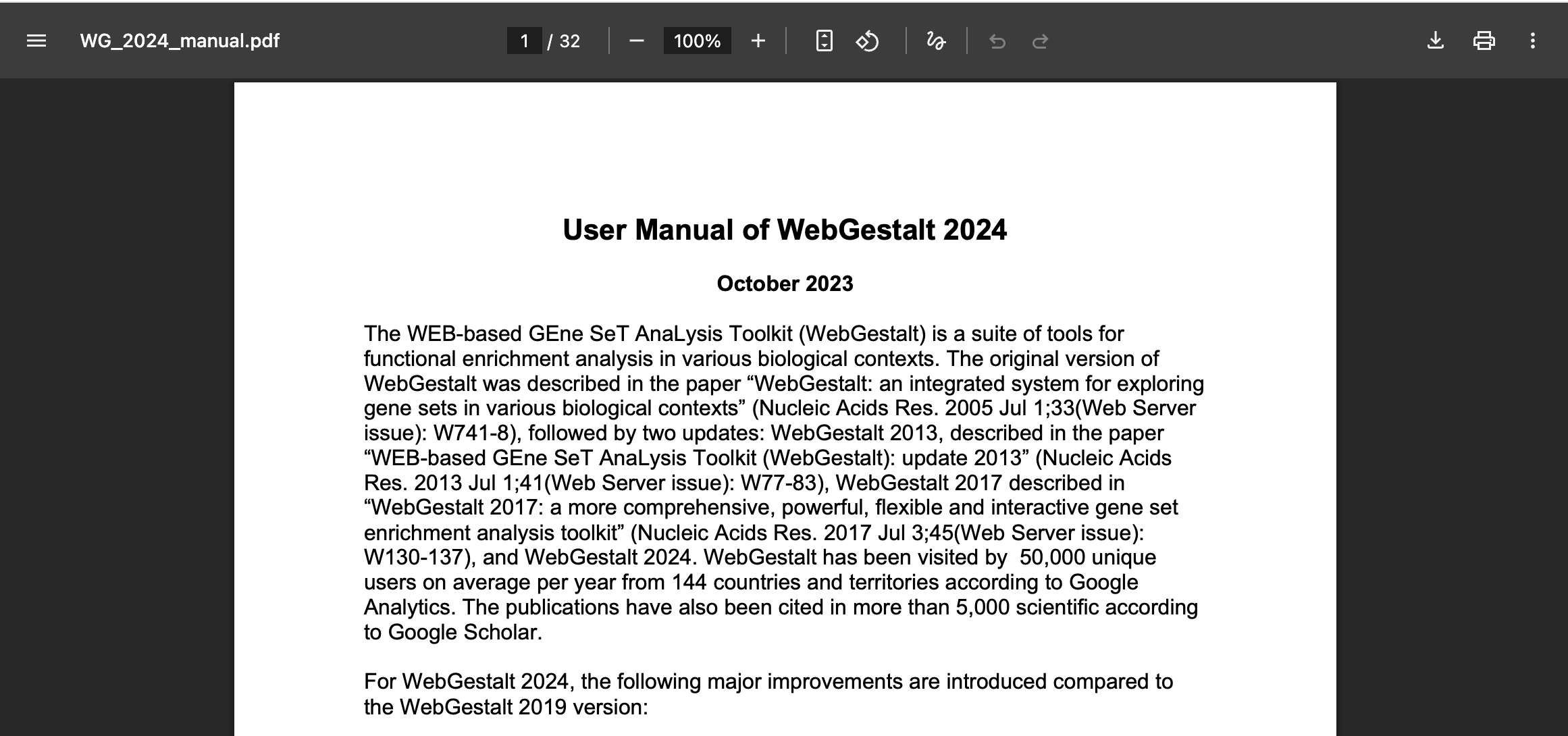 WebGestalt homepage manual top