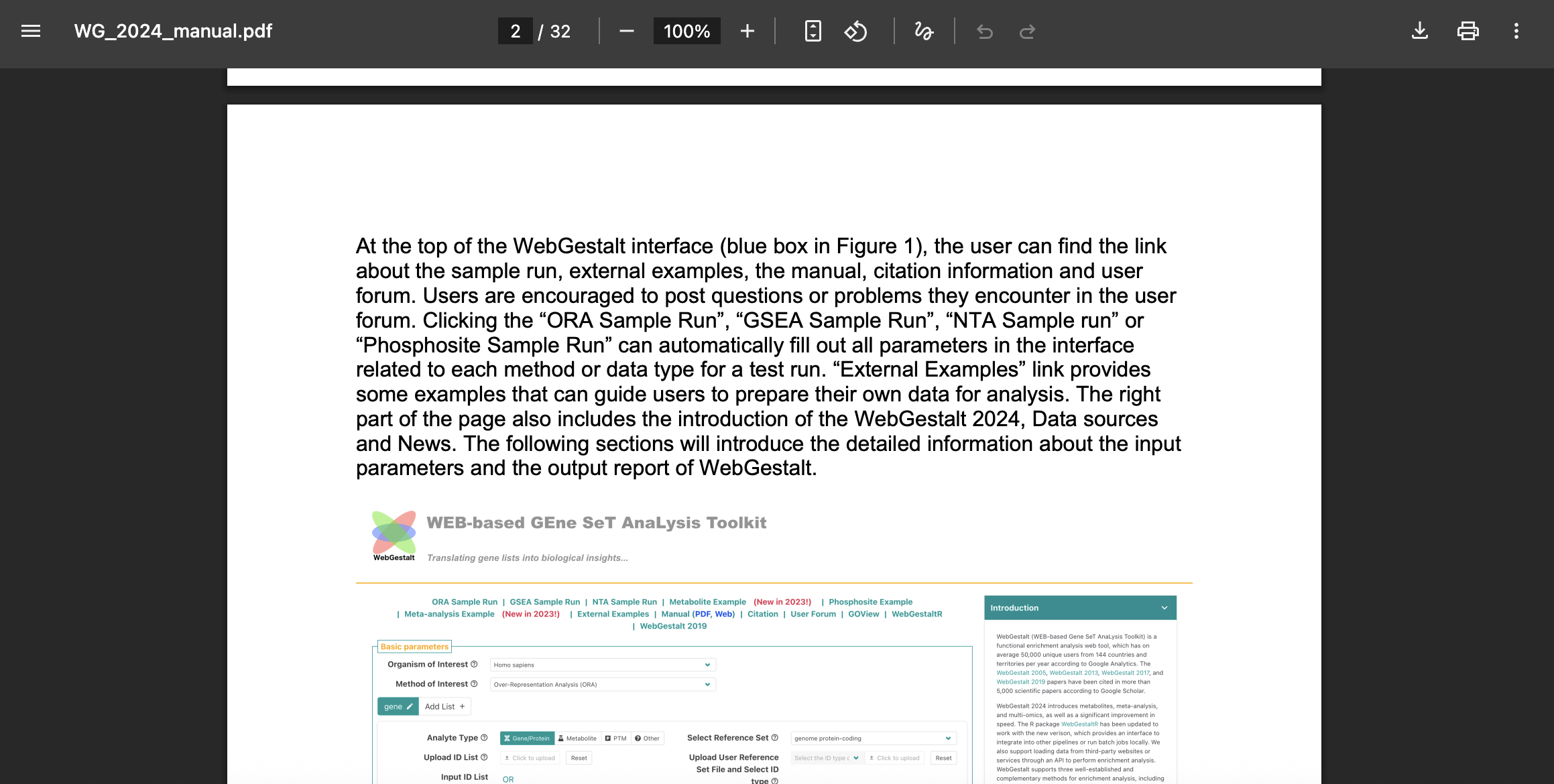 WebGestalt homepage manual page 2