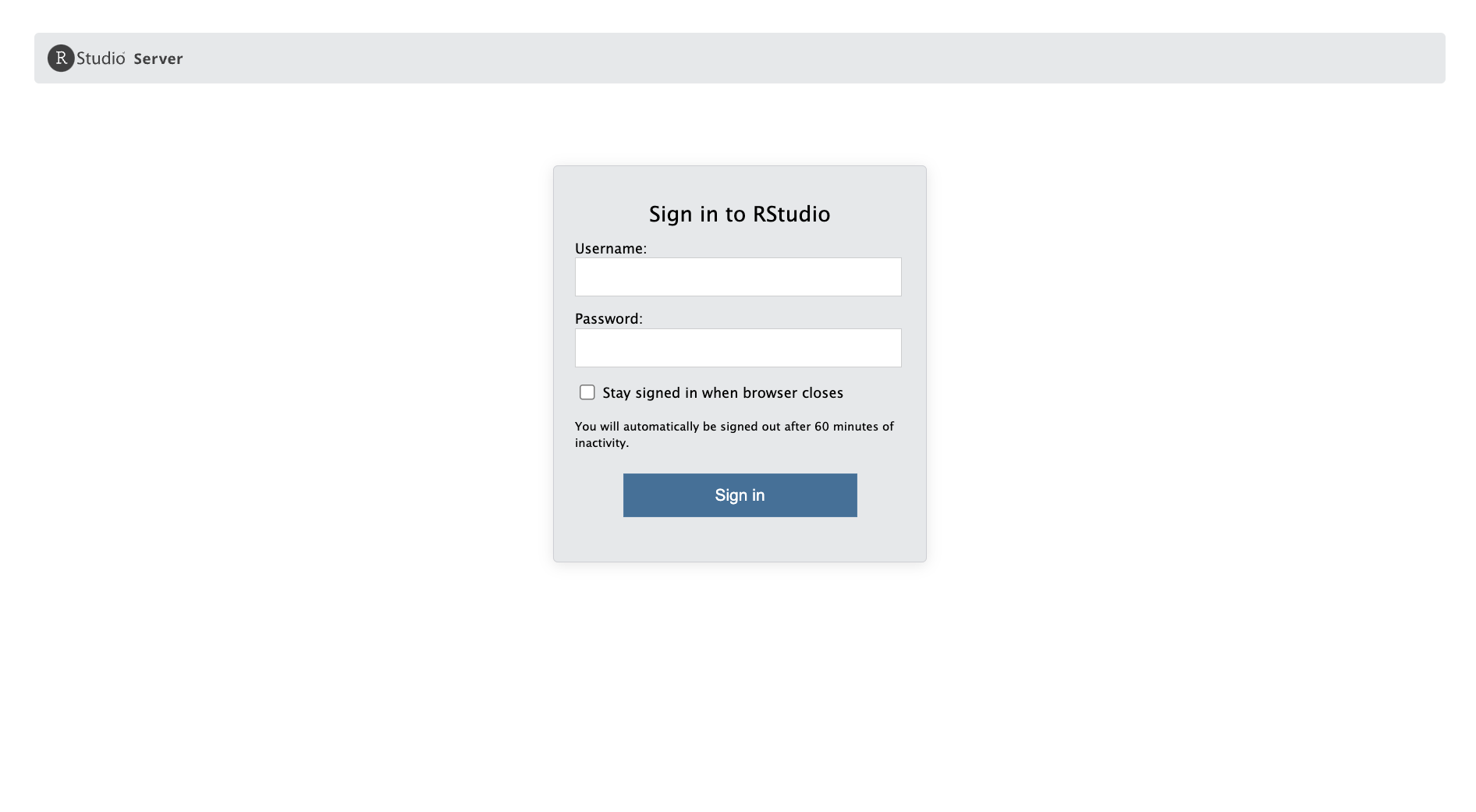 rstudio login screen