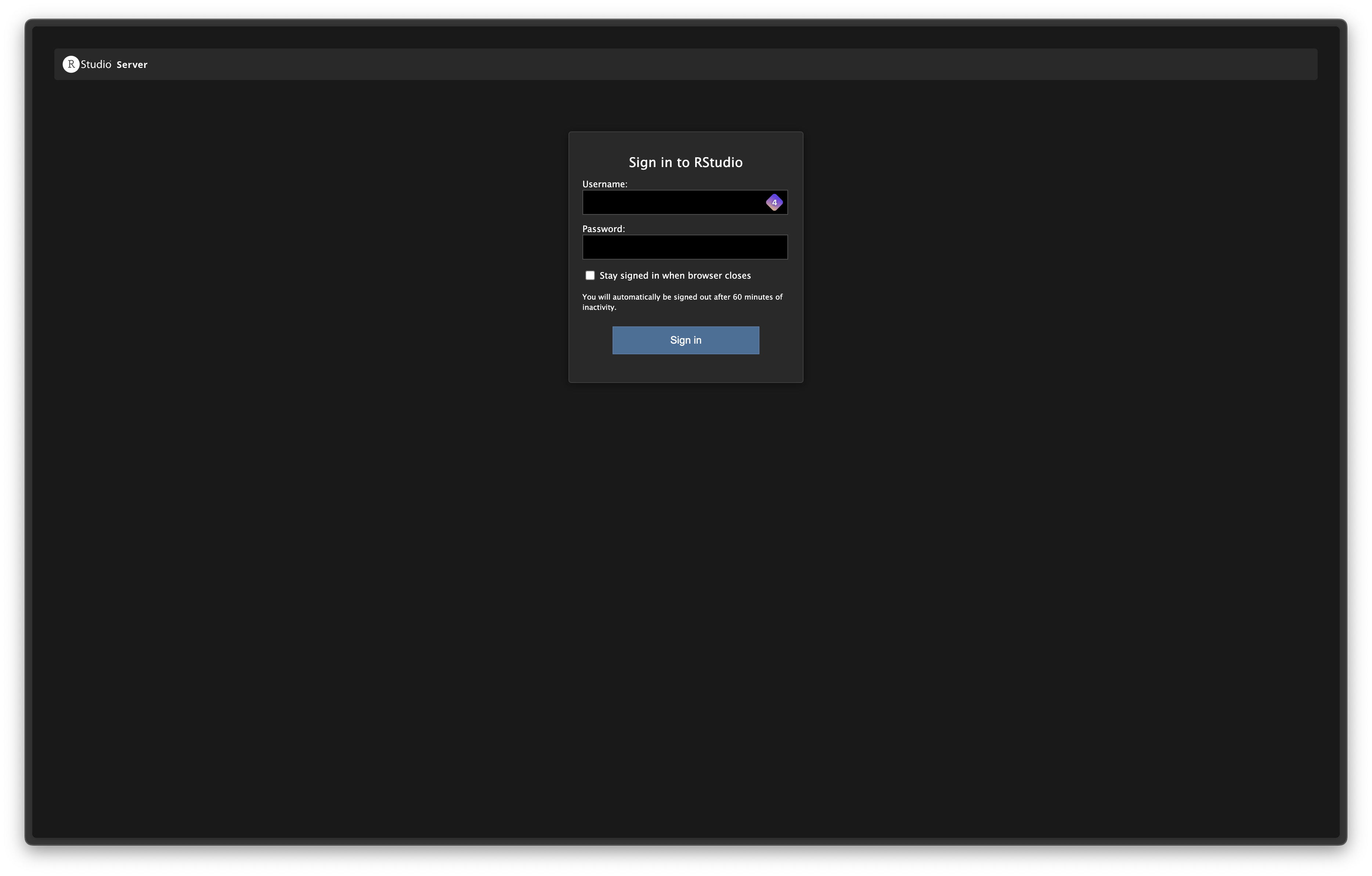 Image: Login page for RStudio server.