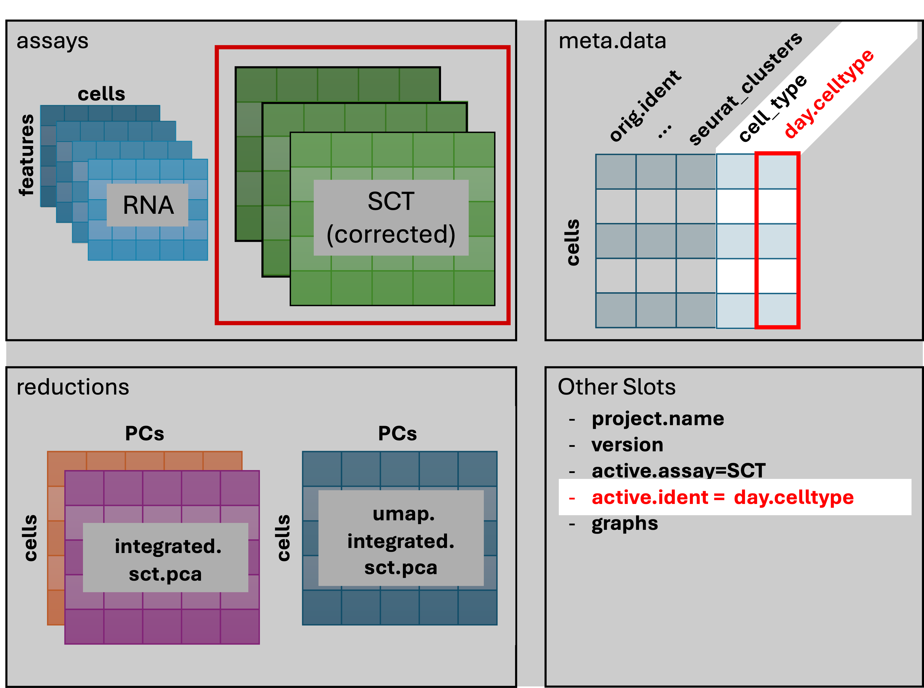 Seurat after adding new meta data columns.